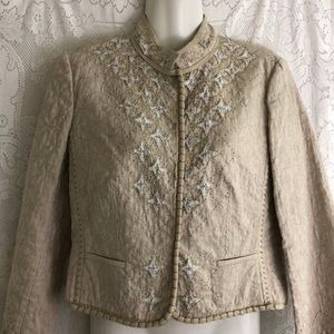 Elie Tahari taupe/white embroidered blazer…